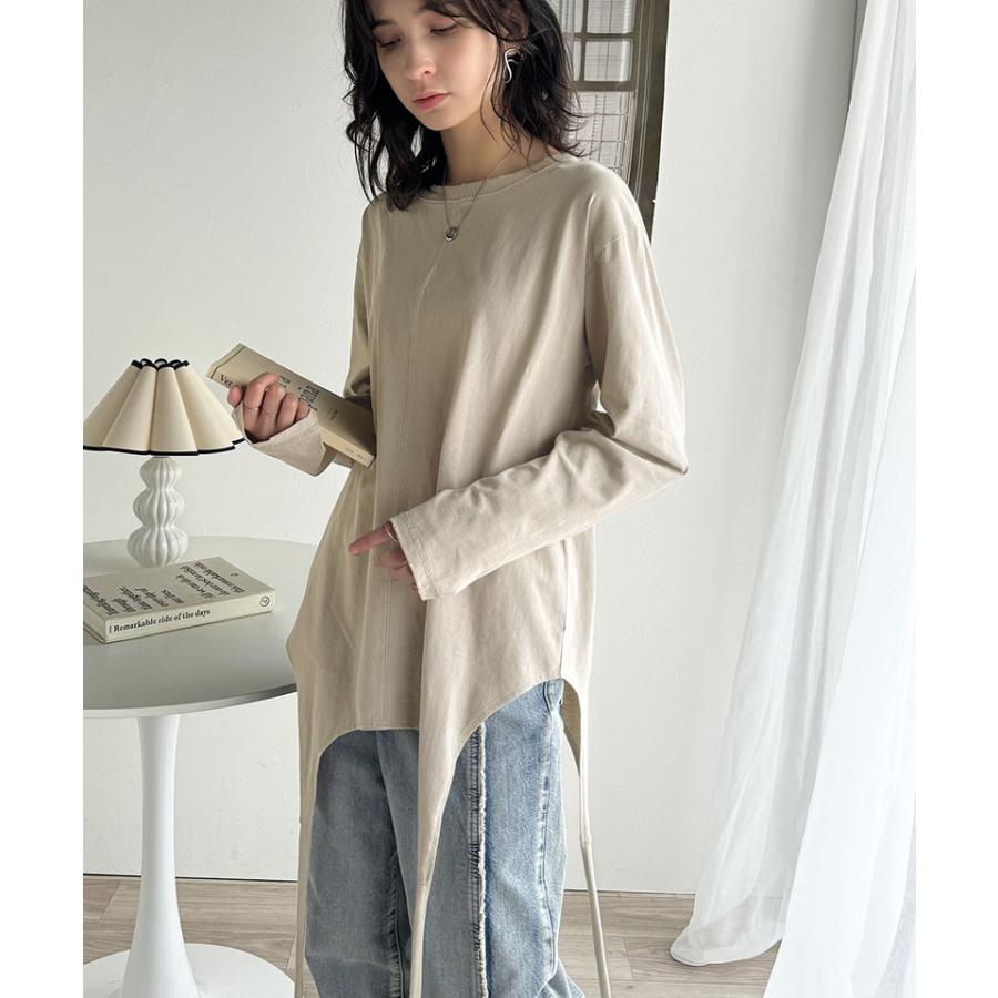 トップス カットソー レディース 綿100% マルチウェイ リボン アシンメトリー ホルターネック シンプル フィンガーホール くしゅくしゅ かわいい | classicalelf | 14