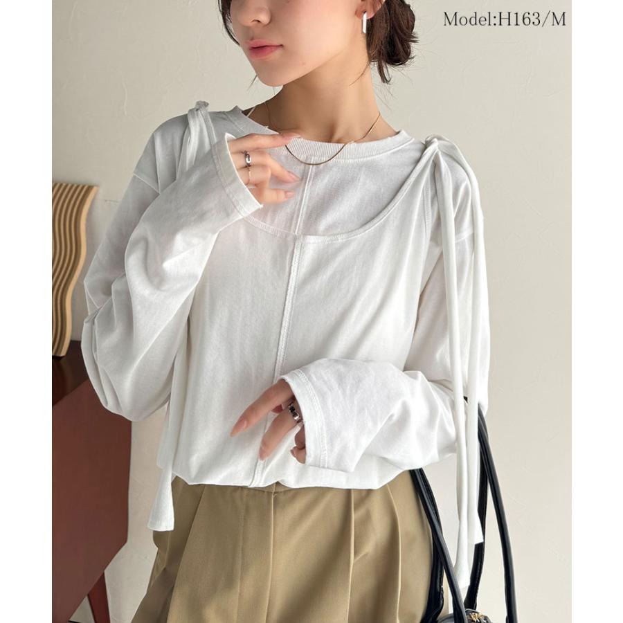 トップス カットソー レディース 綿100% マルチウェイ リボン アシンメトリー ホルターネック シンプル フィンガーホール くしゅくしゅ かわいい | classicalelf | 02