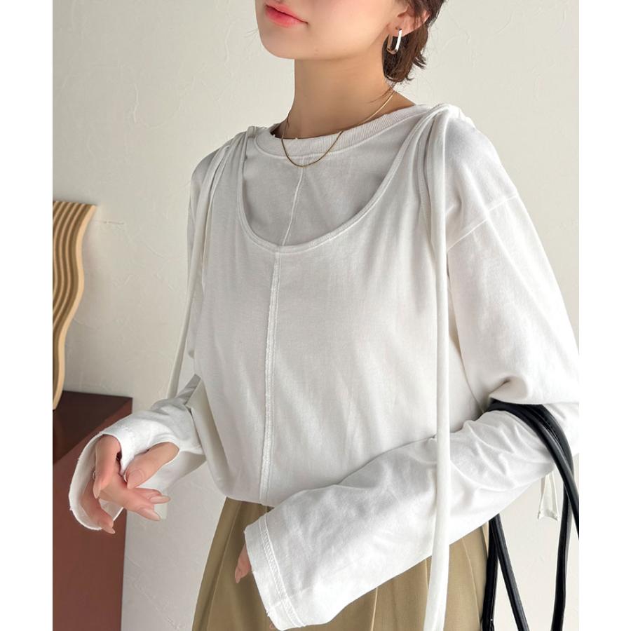 トップス カットソー レディース 綿100% マルチウェイ リボン アシンメトリー ホルターネック シンプル フィンガーホール くしゅくしゅ かわいい | classicalelf | 03