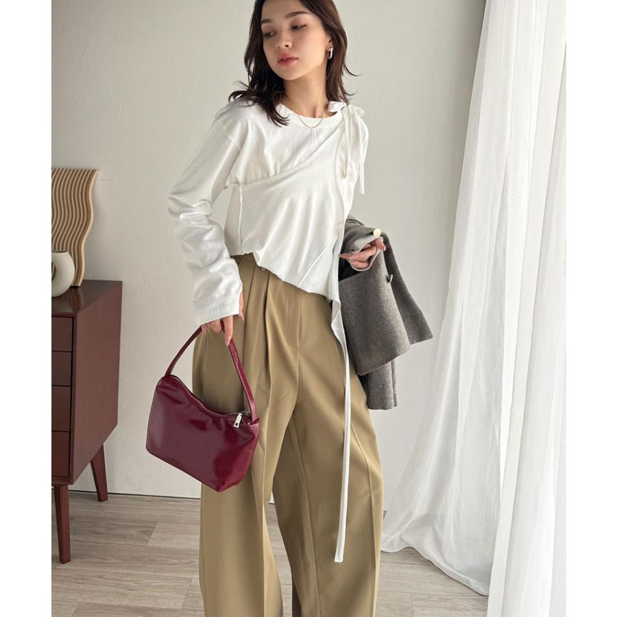 トップス カットソー レディース 綿100% マルチウェイ リボン アシンメトリー ホルターネック シンプル フィンガーホール くしゅくしゅ かわいい | classicalelf | 04