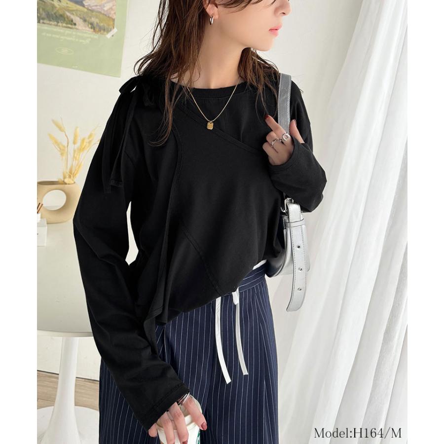 トップス カットソー レディース 綿100% マルチウェイ リボン アシンメトリー ホルターネック シンプル フィンガーホール くしゅくしゅ かわいい | classicalelf | 07