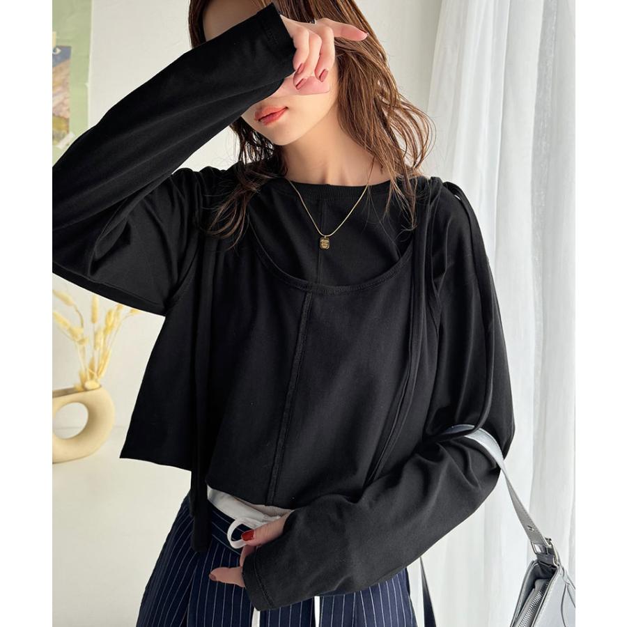 トップス カットソー レディース 綿100% マルチウェイ リボン アシンメトリー ホルターネック シンプル フィンガーホール くしゅくしゅ かわいい | classicalelf | 08