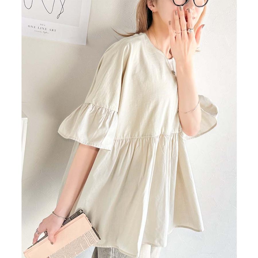 【 クラシカルエルフ classical elf 】 tシャツ レディース 半袖 トップス カットソー 前後2WAY シルケット コンビ ペプラム 大人フェミニン 前後2way | classicalelf | 02