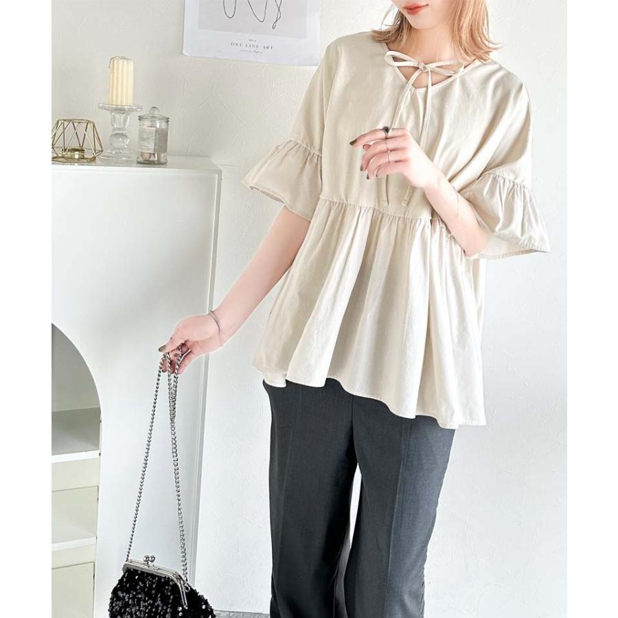 【 クラシカルエルフ classical elf 】 tシャツ レディース 半袖 トップス カットソー 前後2WAY シルケット コンビ ペプラム 大人フェミニン 前後2way | classicalelf | 04