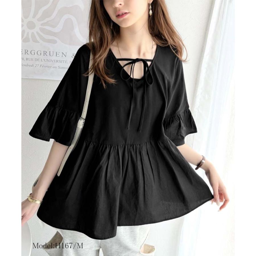 【 クラシカルエルフ classical elf 】 tシャツ レディース 半袖 トップス カットソー 前後2WAY シルケット コンビ ペプラム 大人フェミニン 前後2way | classicalelf | 06