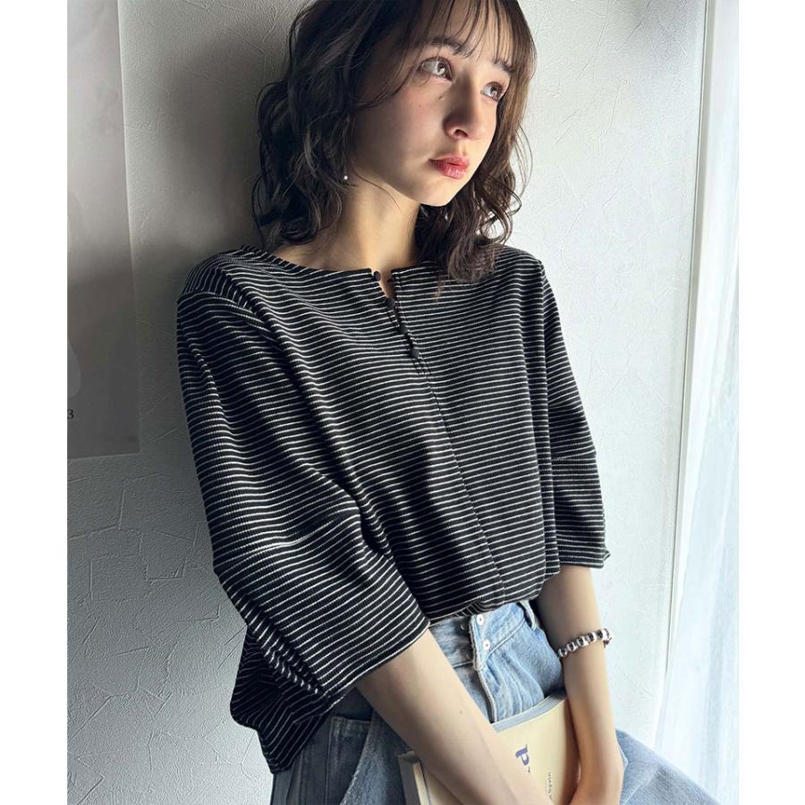 【 クラシカルエルフ classical elf 】 tシャツ レディース 半袖 トップス カットソー ランタンスリーブ ボーダー 細ボーダー 前後２way 綿混カットソー | classicalelf | 05