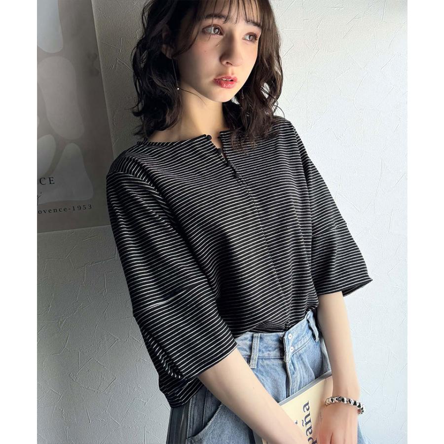 【 クラシカルエルフ classical elf 】 tシャツ レディース 半袖 トップス カットソー ランタンスリーブ ボーダー 細ボーダー 前後２way 綿混カットソー | classicalelf | 06