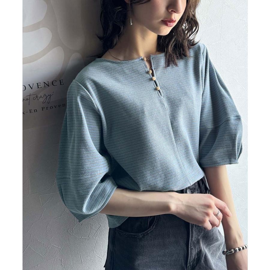 【 クラシカルエルフ classical elf 】 tシャツ レディース 半袖 トップス カットソー ランタンスリーブ ボーダー 細ボーダー 前後２way 綿混カットソー | classicalelf | 07