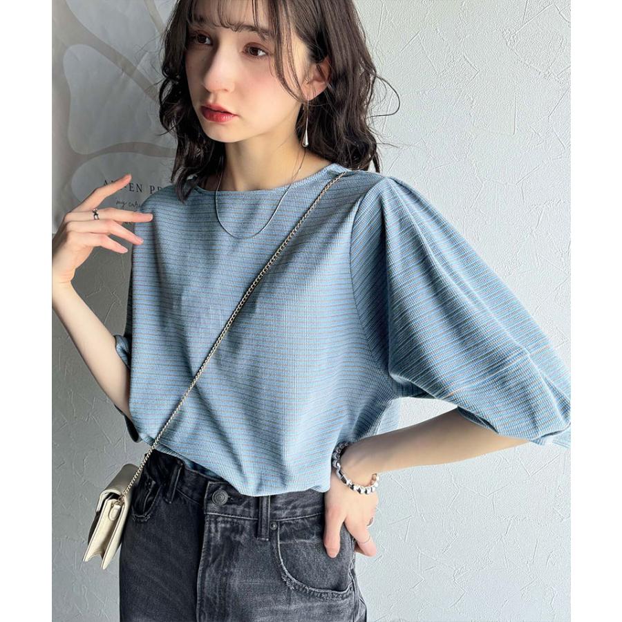 【 クラシカルエルフ classical elf 】 tシャツ レディース 半袖 トップス カットソー ランタンスリーブ ボーダー 細ボーダー 前後２way 綿混カットソー | classicalelf | 08