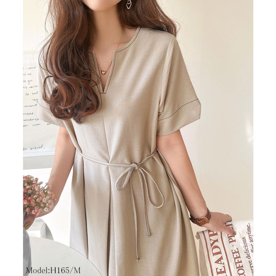 ワンピース 夏 レディース フロント タック キーネック 配色 ステッチ ワンピ ロング 丈 気流染め 付き ゆるっと オーバーサイズ 大きいサイズ | classicalelf | 10