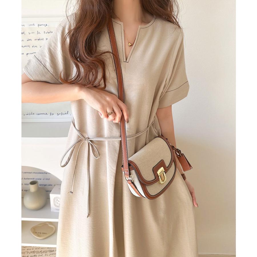 ワンピース 夏 レディース フロント タック キーネック 配色 ステッチ ワンピ ロング 丈 気流染め 付き ゆるっと オーバーサイズ 大きいサイズ | classicalelf | 11