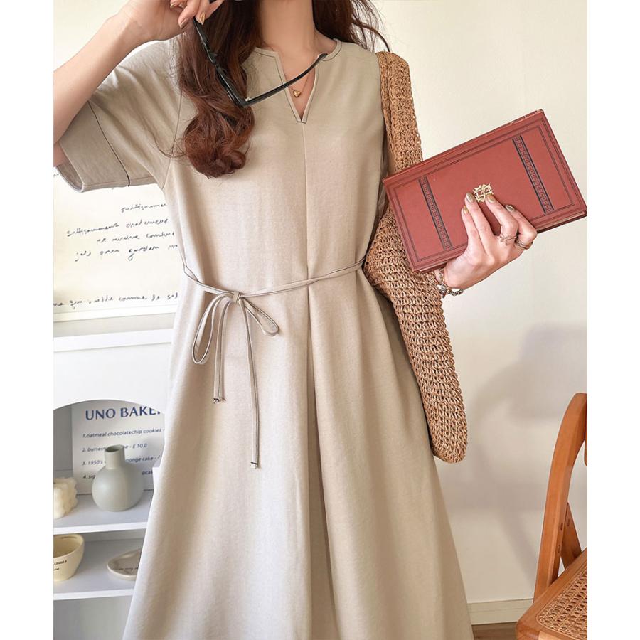 ワンピース 夏 レディース フロント タック キーネック 配色 ステッチ ワンピ ロング 丈 気流染め 付き ゆるっと オーバーサイズ 大きいサイズ | classicalelf | 12