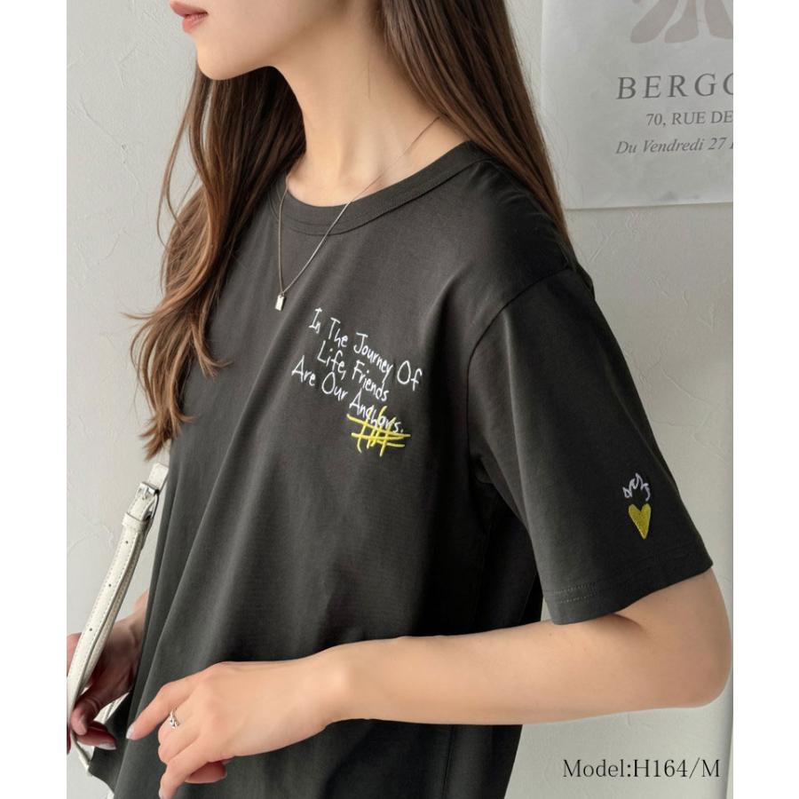 【sustaina+】 tシャツ レディース 半袖 半袖 クルーネック らくがき 刺繍 オーガニックコットン 綿100％ シルケット風 デザイン刺繍 天竺素材 | classicalelf | 10