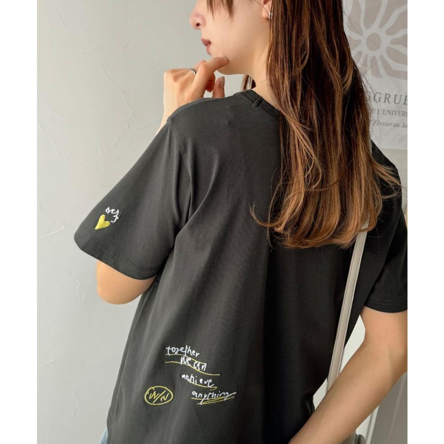 【sustaina+】 tシャツ レディース 半袖 半袖 クルーネック らくがき 刺繍 オーガニックコットン 綿100％ シルケット風 デザイン刺繍 天竺素材 | classicalelf | 11