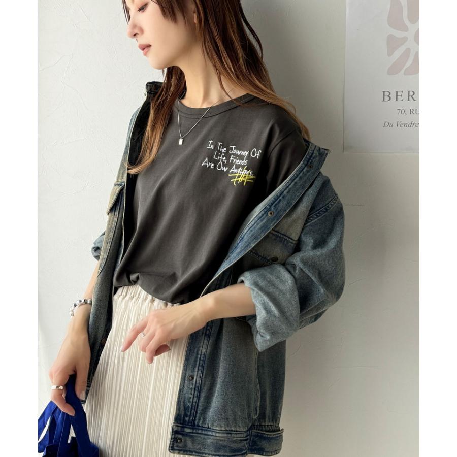 【sustaina+】 tシャツ レディース 半袖 半袖 クルーネック らくがき 刺繍 オーガニックコットン 綿100％ シルケット風 デザイン刺繍 天竺素材 | classicalelf | 12