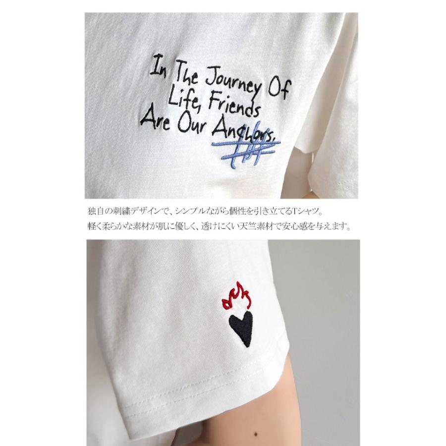 【sustaina+】 tシャツ レディース 半袖 半袖 クルーネック らくがき 刺繍 オーガニックコットン 綿100％ シルケット風 デザイン刺繍 天竺素材 | classicalelf | 13