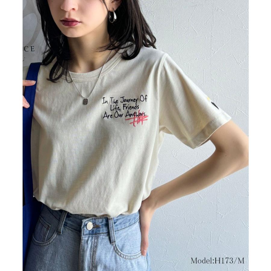 【sustaina+】 tシャツ レディース 半袖 半袖 クルーネック らくがき 刺繍 オーガニックコットン 綿100％ シルケット風 デザイン刺繍 天竺素材 | classicalelf | 04