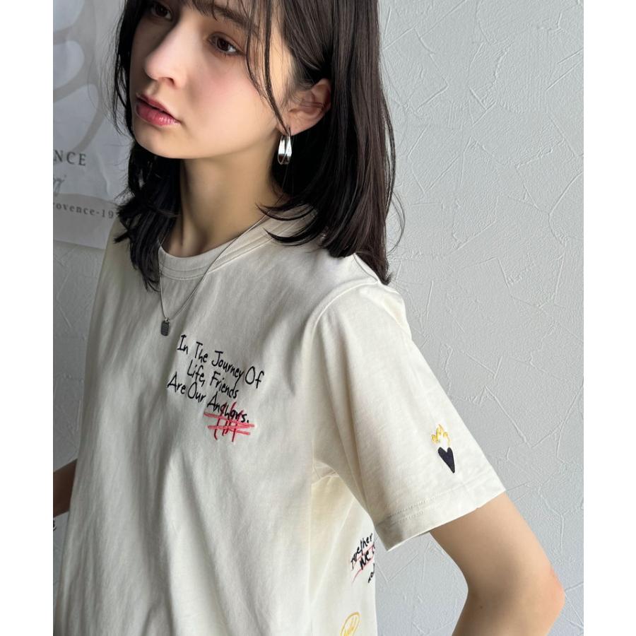 【sustaina+】 tシャツ レディース 半袖 半袖 クルーネック らくがき 刺繍 オーガニックコットン 綿100％ シルケット風 デザイン刺繍 天竺素材 | classicalelf | 05