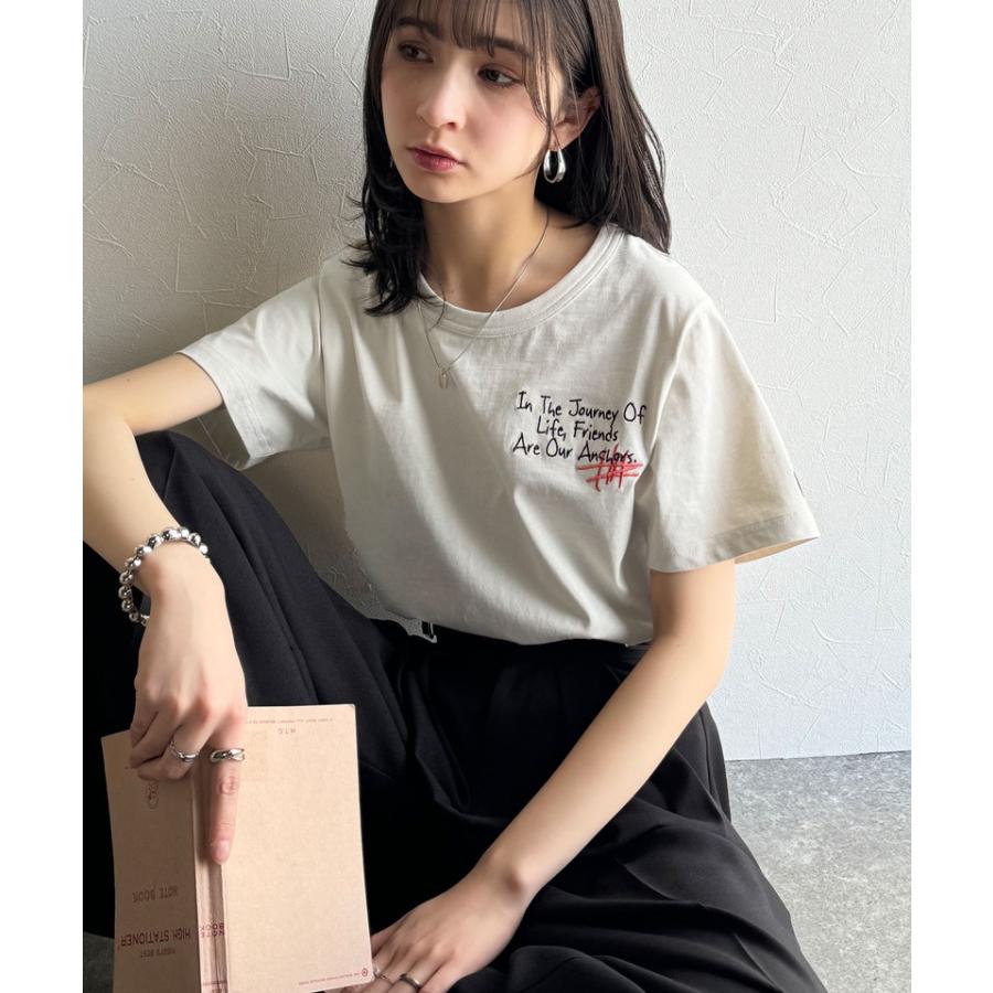 【sustaina+】 tシャツ レディース 半袖 半袖 クルーネック らくがき 刺繍 オーガニックコットン 綿100％ シルケット風 デザイン刺繍 天竺素材 | classicalelf | 06