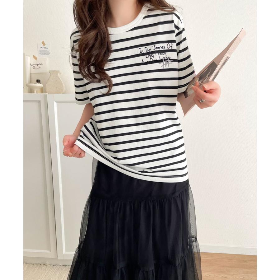 【sustaina+】 tシャツ レディース 半袖 半袖 クルーネック らくがき 刺繍 オーガニックコットン 綿100％ シルケット風 デザイン刺繍 天竺素材 | classicalelf | 09