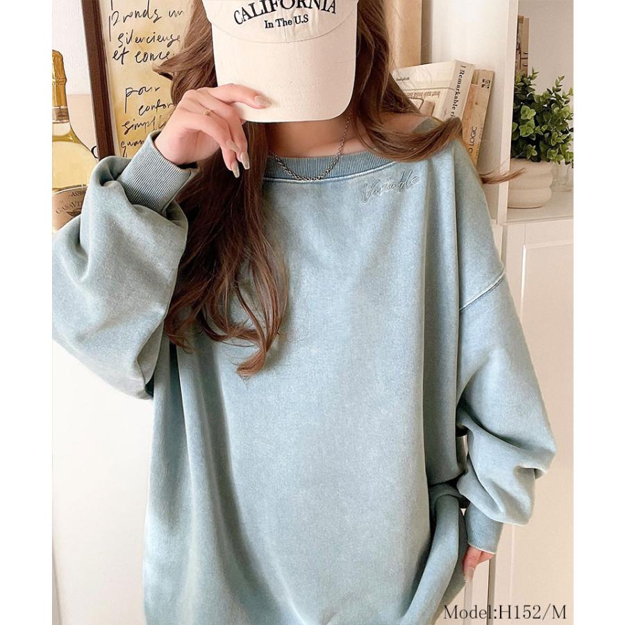 トップス スウェット レディース 前後 2WAY ヴィンテージ 加工 裏毛 素材 オフショル ワンポイント プルオーバー ゆるっと オーバーサイズ | classicalelf | 13