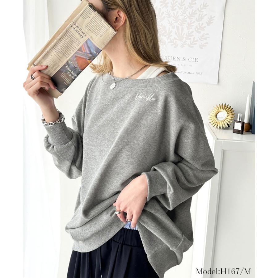 トップス スウェット レディース 前後 2WAY ヴィンテージ 加工 裏毛 素材 オフショル ワンポイント プルオーバー ゆるっと オーバーサイズ | classicalelf | 02