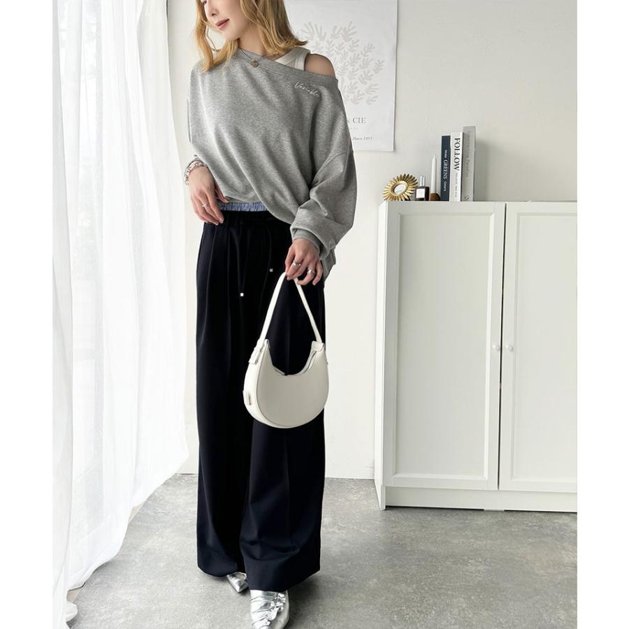 トップス スウェット レディース 前後 2WAY ヴィンテージ 加工 裏毛 素材 オフショル ワンポイント プルオーバー ゆるっと オーバーサイズ | classicalelf | 04