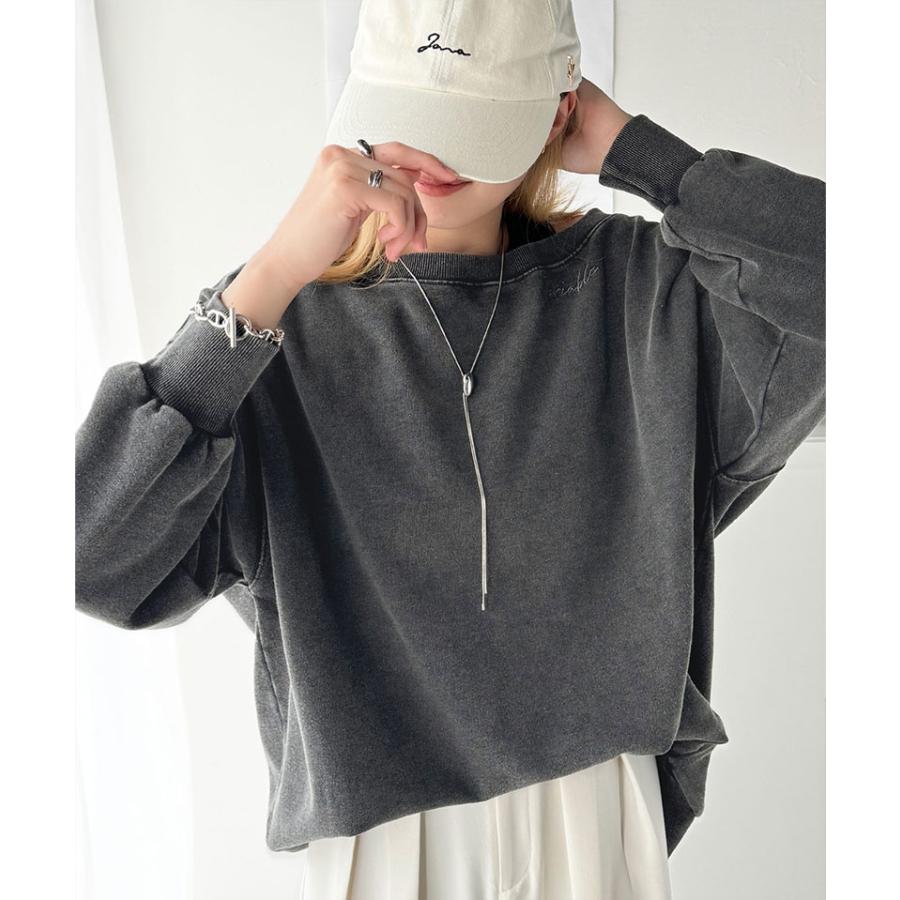トップス スウェット レディース 前後 2WAY ヴィンテージ 加工 裏毛 素材 オフショル ワンポイント プルオーバー ゆるっと オーバーサイズ | classicalelf | 09