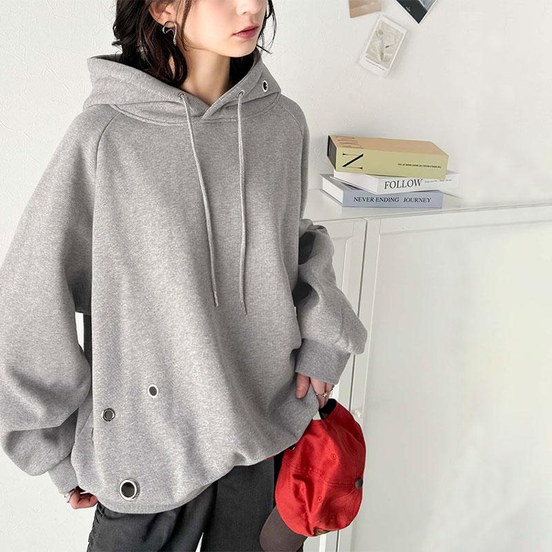 トップス パーカー レディース トレンドライク リング ハトメ 裏起毛フーディ 男女兼用 ユニセックス メンズ ゆるっと オーバーサイズ 大きいサイズ | classicalelf