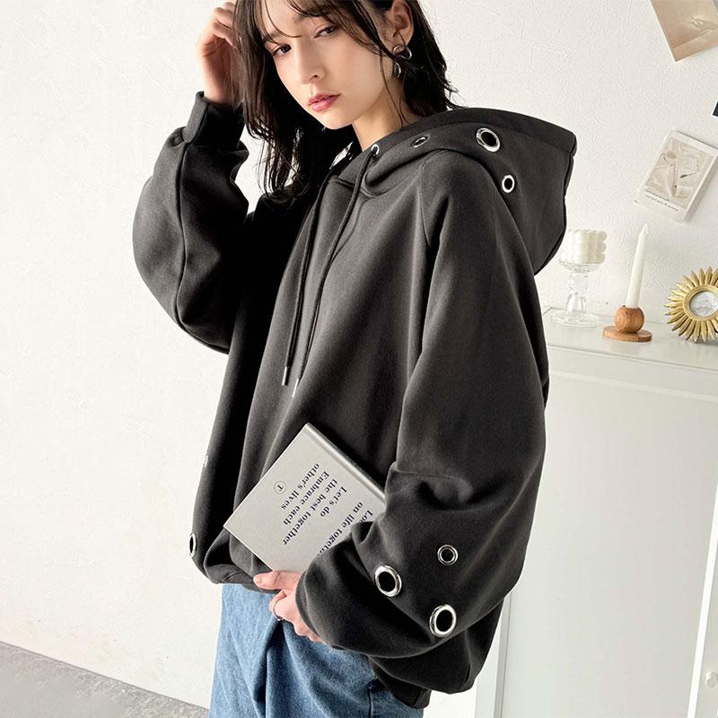 トップス パーカー レディース トレンドライク リング ハトメ 裏起毛フーディ 男女兼用 ユニセックス メンズ ゆるっと オーバーサイズ 大きいサイズ | classicalelf | 18