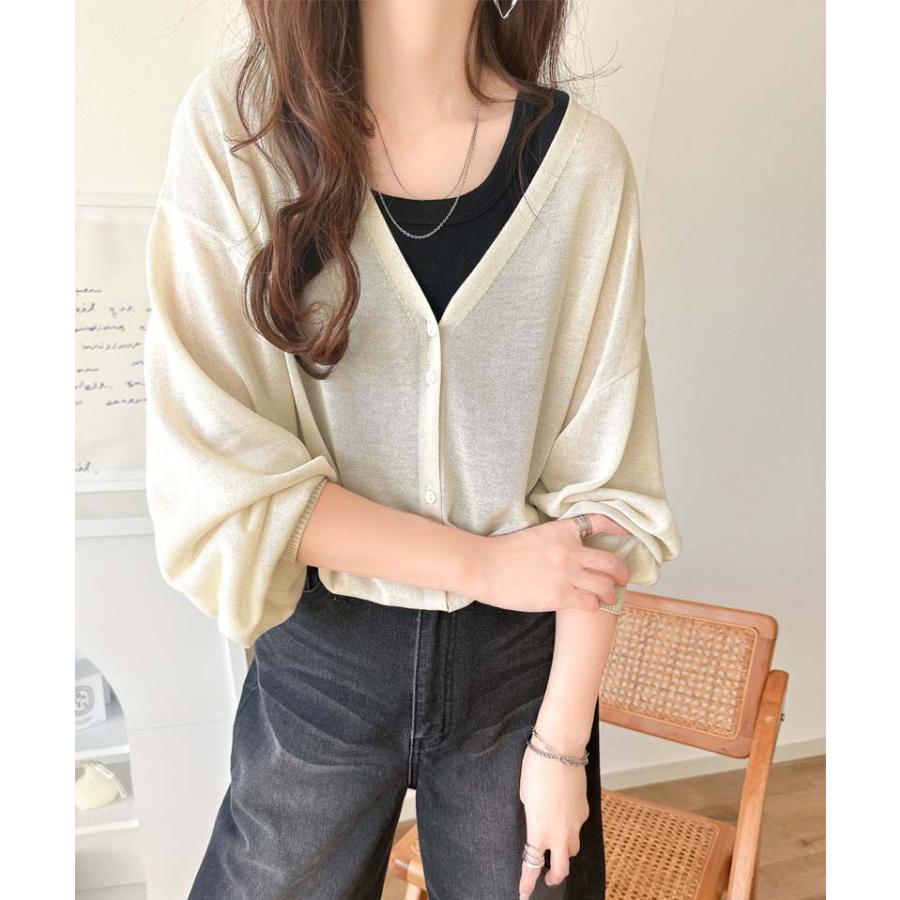 トップス カーディガン ボレロ レディース シアーパフスリーブニットカーディガン サムホール パフスリーブ デザイン性のあるボタン間隔 | classicalelf | 03