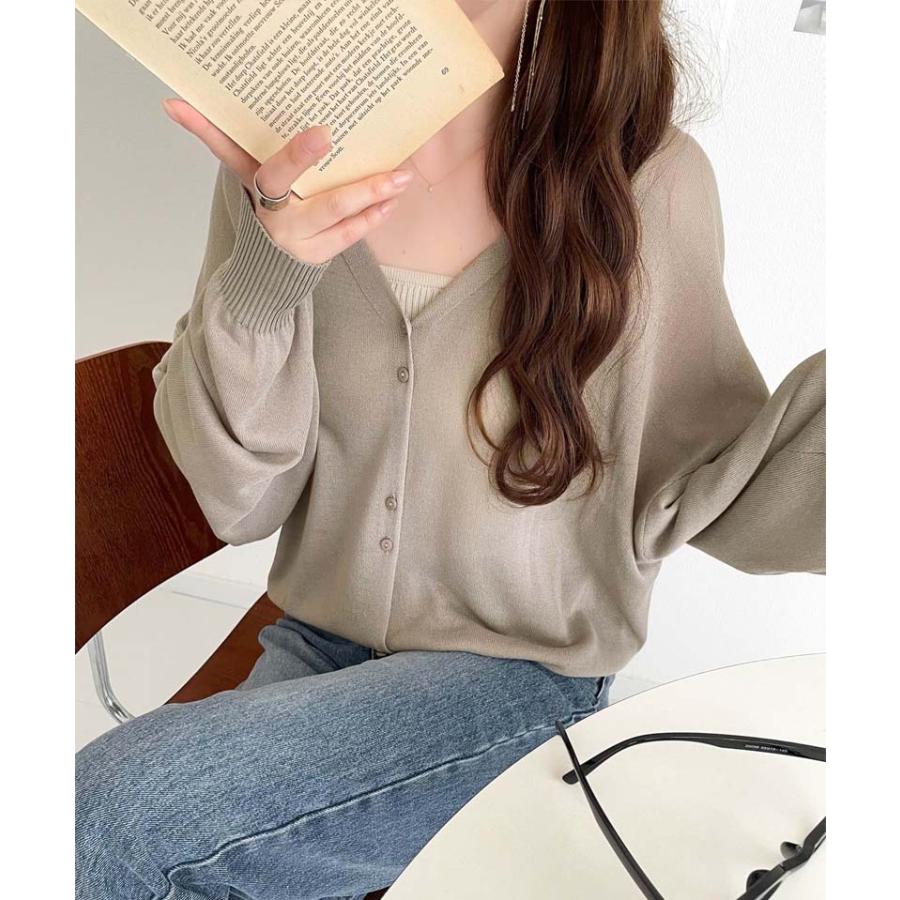 トップス カーディガン ボレロ レディース シアーパフスリーブニットカーディガン サムホール パフスリーブ デザイン性のあるボタン間隔 | classicalelf | 08