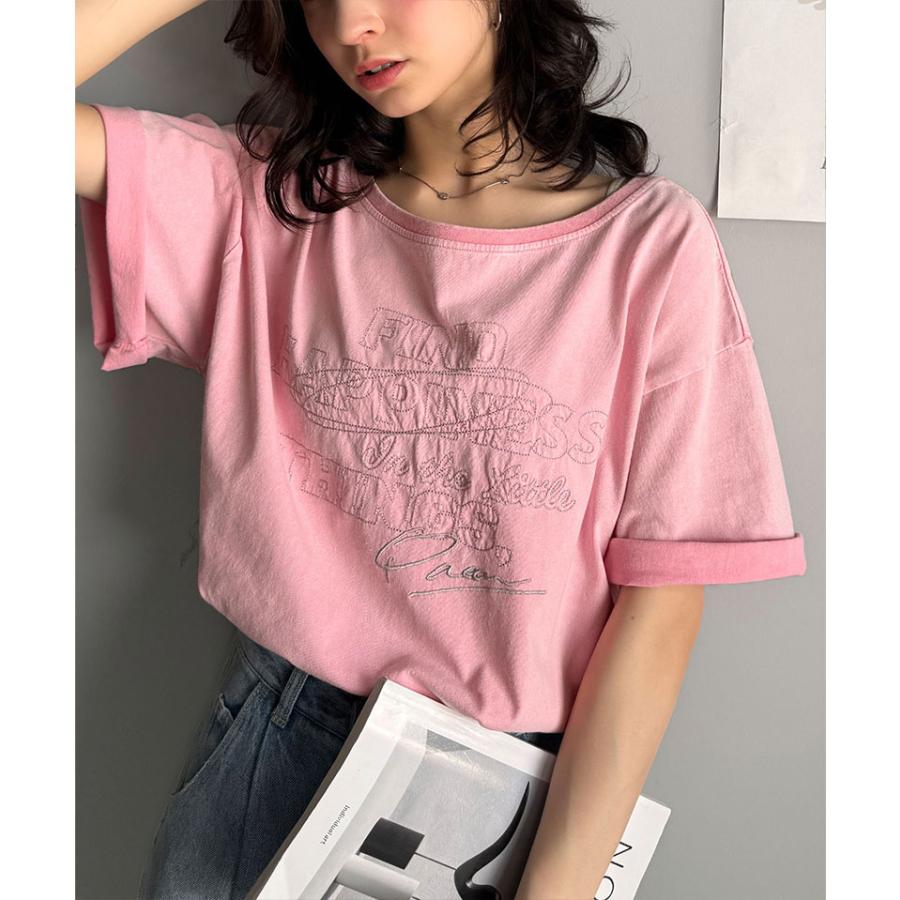 【 クラシカルエルフ classical elf 】 tシャツ レディース 半袖 前後2WAY ヴィンテージ刺繍 Tシャツ 綿100% 大人のこなれ感 ワイドネック半袖 | classicalelf | 13