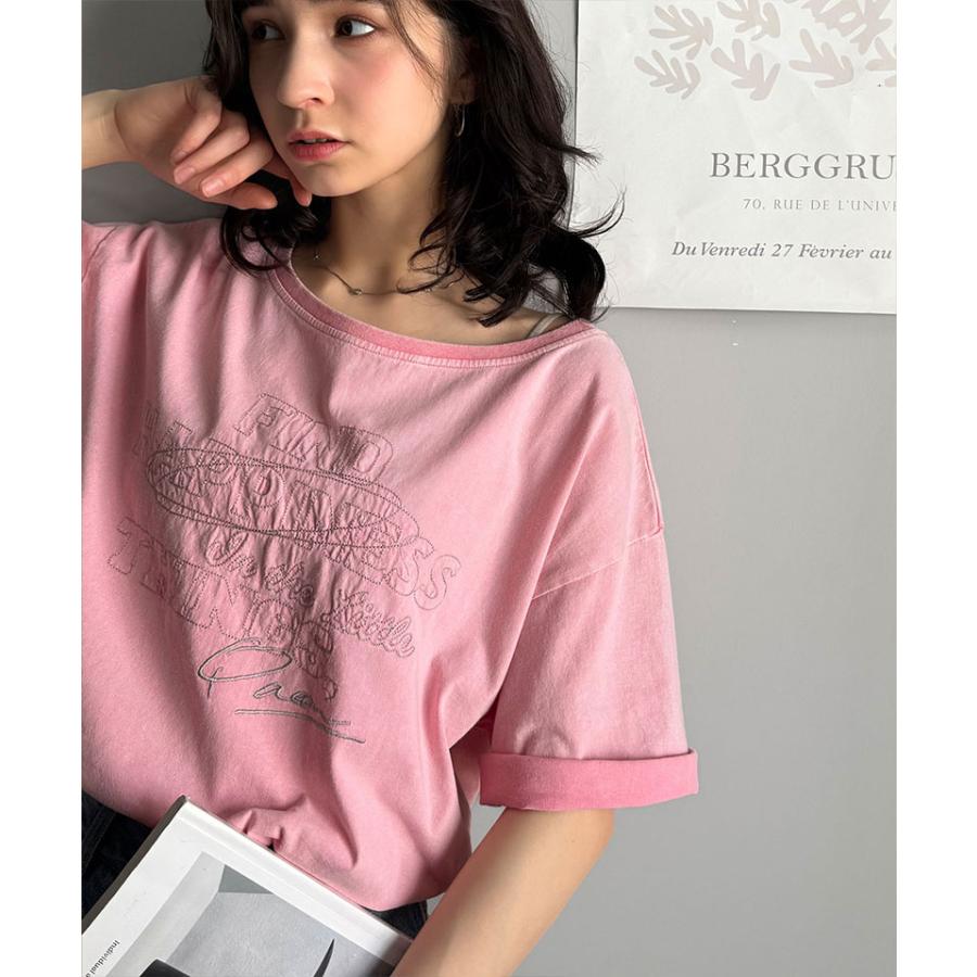 【 クラシカルエルフ classical elf 】 tシャツ レディース 半袖 前後2WAY ヴィンテージ刺繍 Tシャツ 綿100% 大人のこなれ感 ワイドネック半袖 | classicalelf | 14