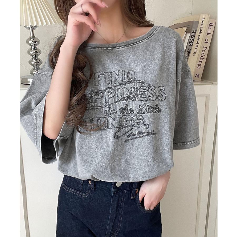【 クラシカルエルフ classical elf 】 tシャツ レディース 半袖 前後2WAY ヴィンテージ刺繍 Tシャツ 綿100% 大人のこなれ感 ワイドネック半袖 | classicalelf | 03