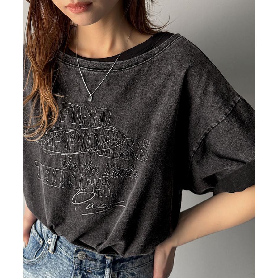 【 クラシカルエルフ classical elf 】 tシャツ レディース 半袖 前後2WAY ヴィンテージ刺繍 Tシャツ 綿100% 大人のこなれ感 ワイドネック半袖 | classicalelf | 04