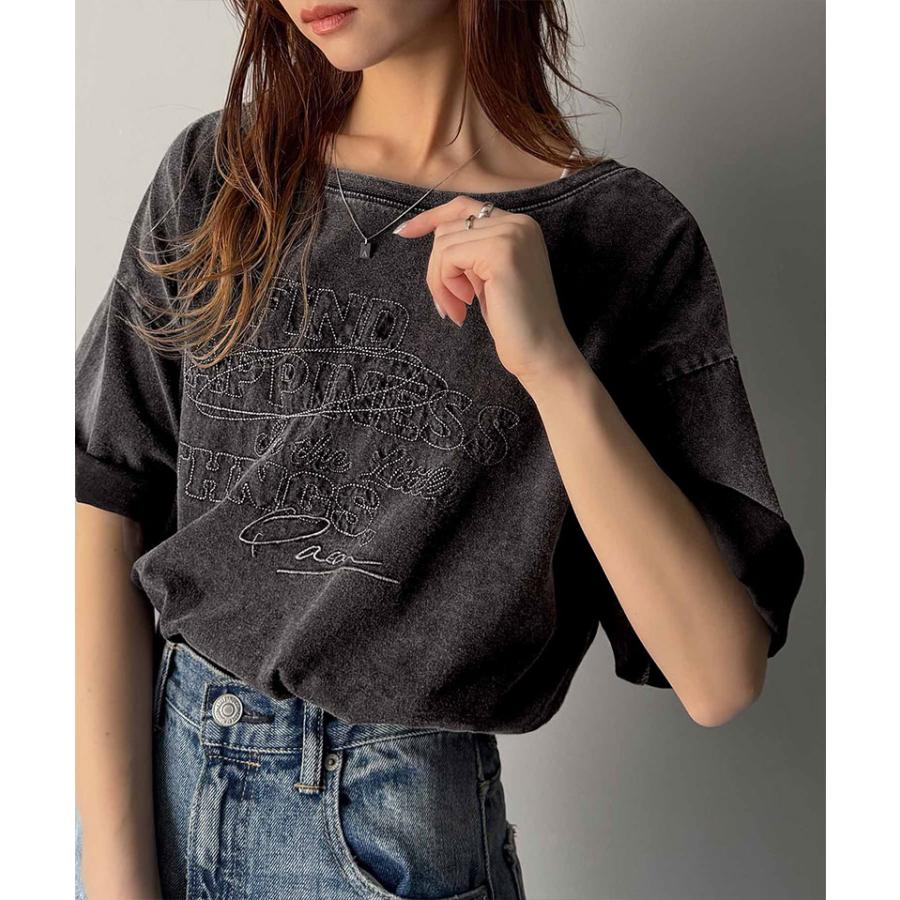 【 クラシカルエルフ classical elf 】 tシャツ レディース 半袖 前後2WAY ヴィンテージ刺繍 Tシャツ 綿100% 大人のこなれ感 ワイドネック半袖 | classicalelf | 06