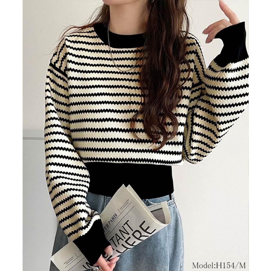 【 クラシカルエルフ classical elf 】トップス ニット セーター 立体感のある 太リブ 上品映え 長袖 ボーダー 着回し デイリー 華奢見え | classicalelf | 05