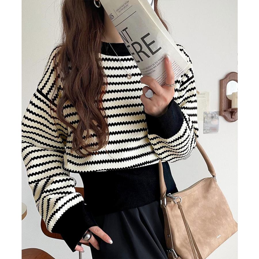 【 クラシカルエルフ classical elf 】トップス ニット セーター 立体感のある 太リブ 上品映え 長袖 ボーダー 着回し デイリー 華奢見え | classicalelf | 06