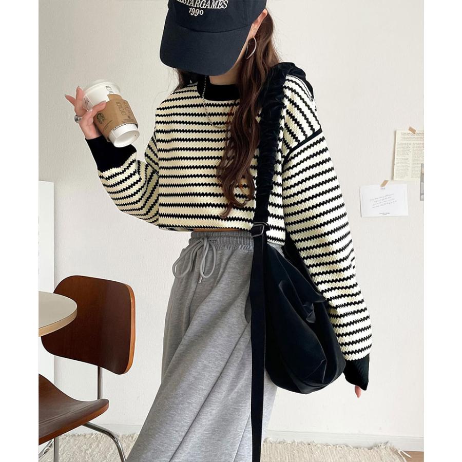 【 クラシカルエルフ classical elf 】トップス ニット セーター 立体感のある 太リブ 上品映え 長袖 ボーダー 着回し デイリー 華奢見え | classicalelf | 07