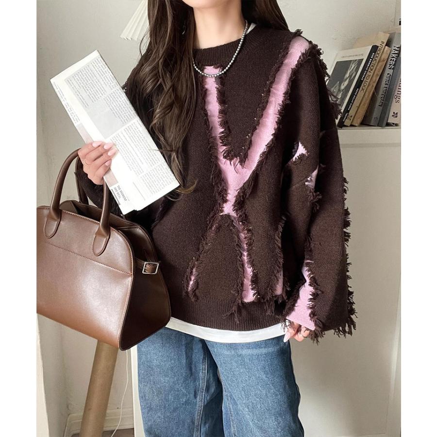 【 クラシカルエルフ classical elf 】ニット レディース 長袖 トップス フリンジ 配色 オーバーニット 長袖 男女兼用 ユニセックス メンズ ゆるっと | classicalelf | 11