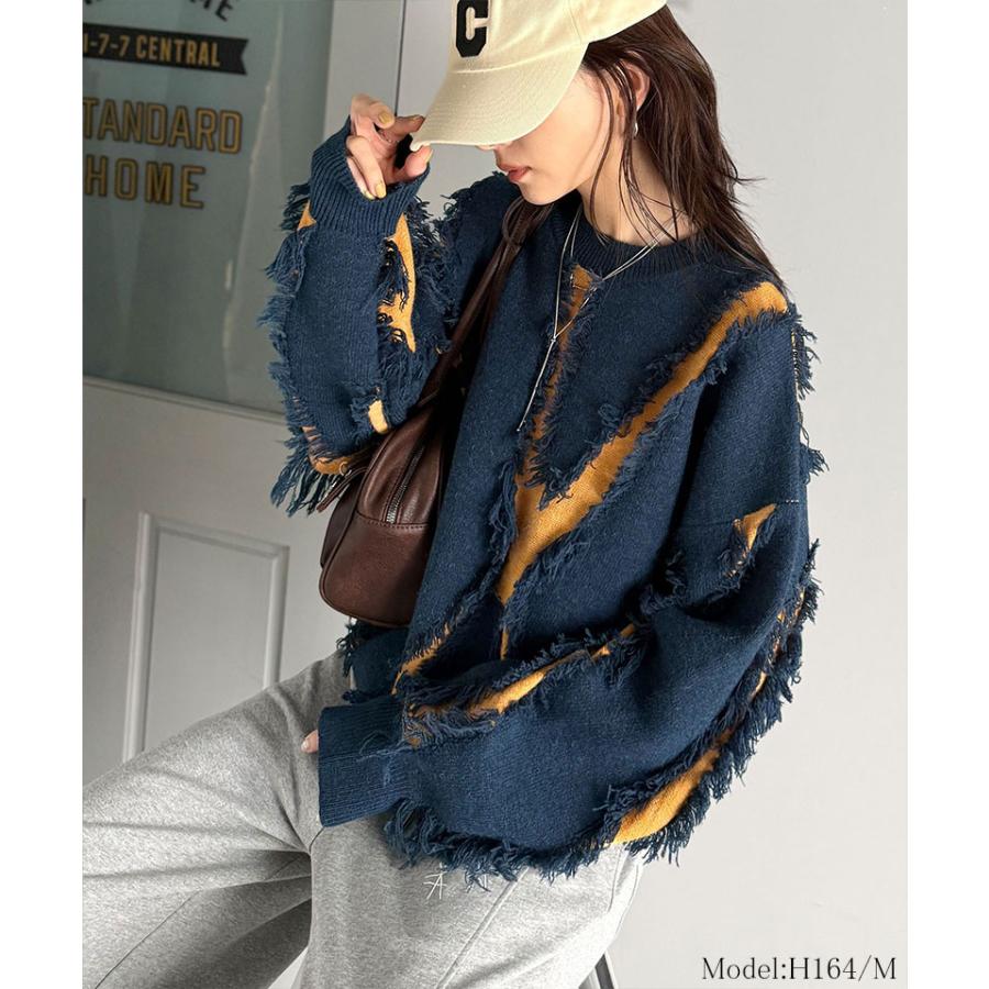 【 クラシカルエルフ classical elf 】ニット レディース 長袖 トップス フリンジ 配色 オーバーニット 長袖 男女兼用 ユニセックス メンズ ゆるっと | classicalelf | 14