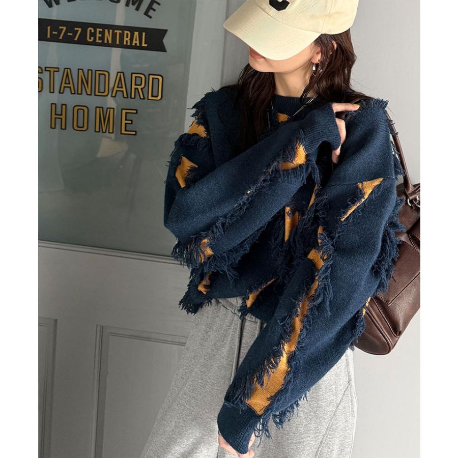 【 クラシカルエルフ classical elf 】ニット レディース 長袖 トップス フリンジ 配色 オーバーニット 長袖 男女兼用 ユニセックス メンズ ゆるっと | classicalelf | 15