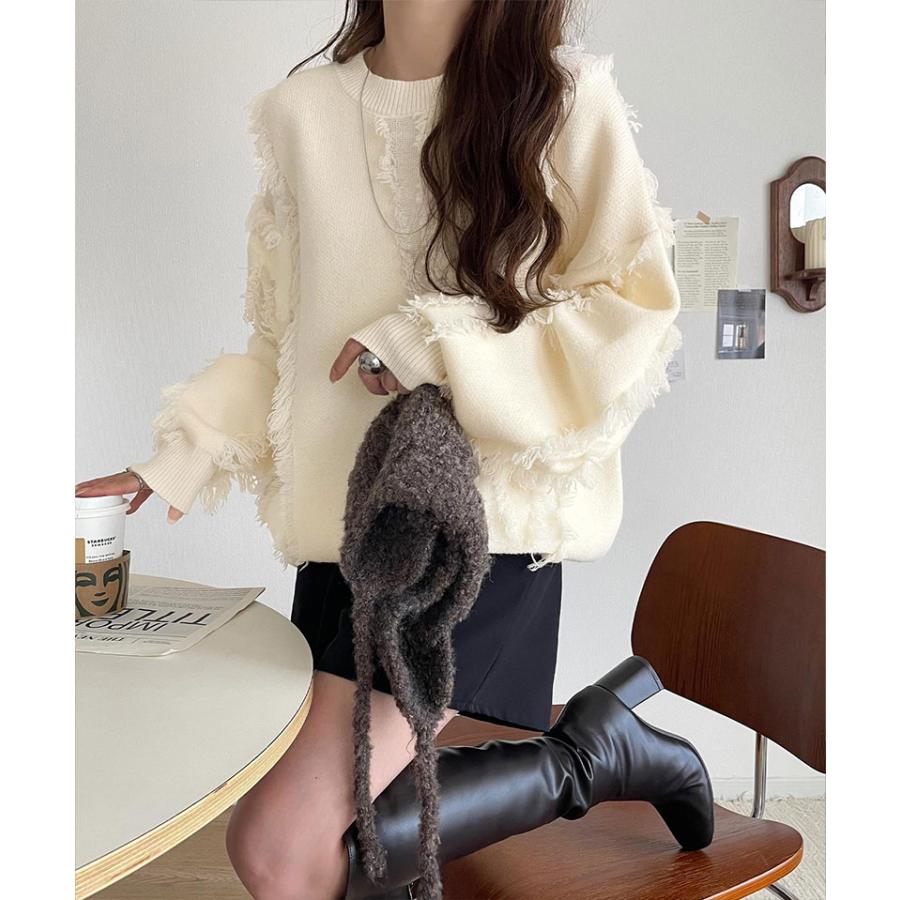 【 クラシカルエルフ classical elf 】ニット レディース 長袖 トップス フリンジ 配色 オーバーニット 長袖 男女兼用 ユニセックス メンズ ゆるっと | classicalelf | 04