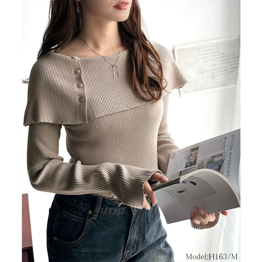 【 クラシカルエルフ classical elf 】 トップス ニット レディース 長袖 華奢見え サムホール 付き オフショルダー リブ 編み 長袖 スタイルアップ | classicalelf | 11