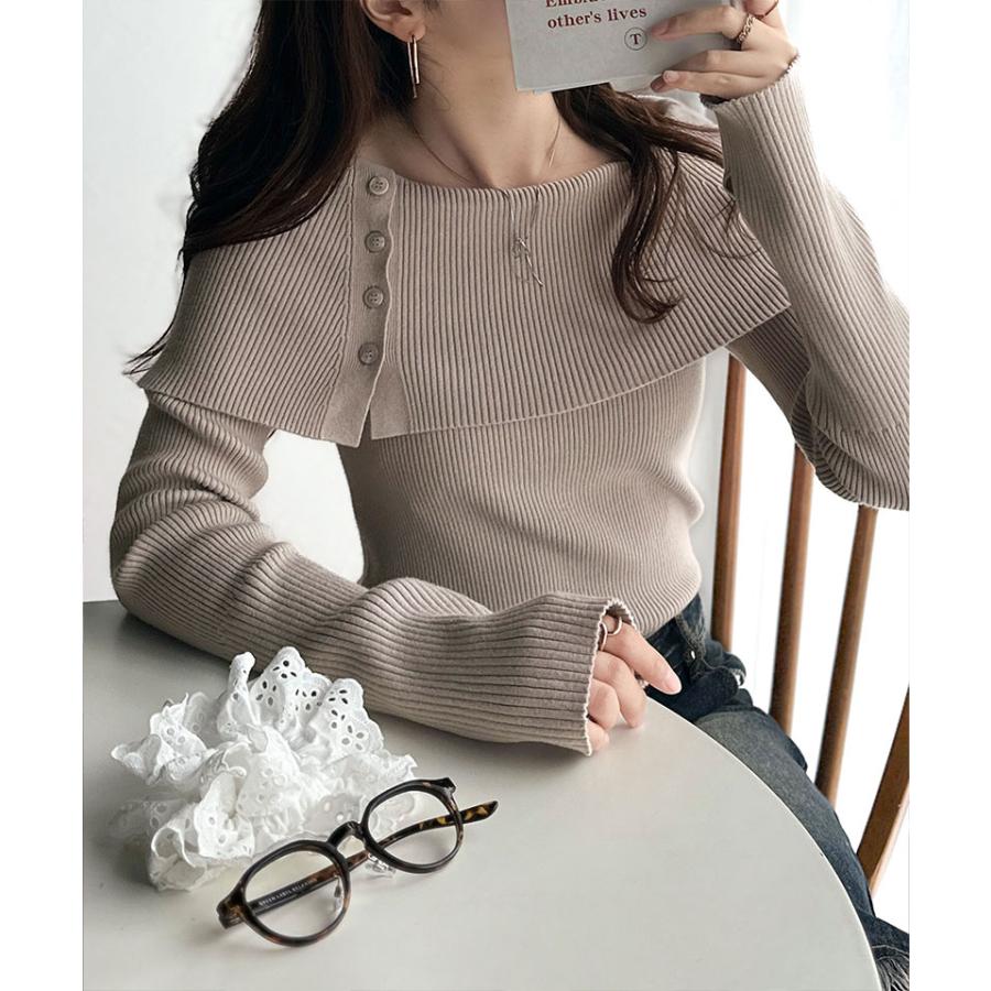 【 クラシカルエルフ classical elf 】 トップス ニット レディース 長袖 華奢見え サムホール 付き オフショルダー リブ 編み 長袖 スタイルアップ | classicalelf | 13