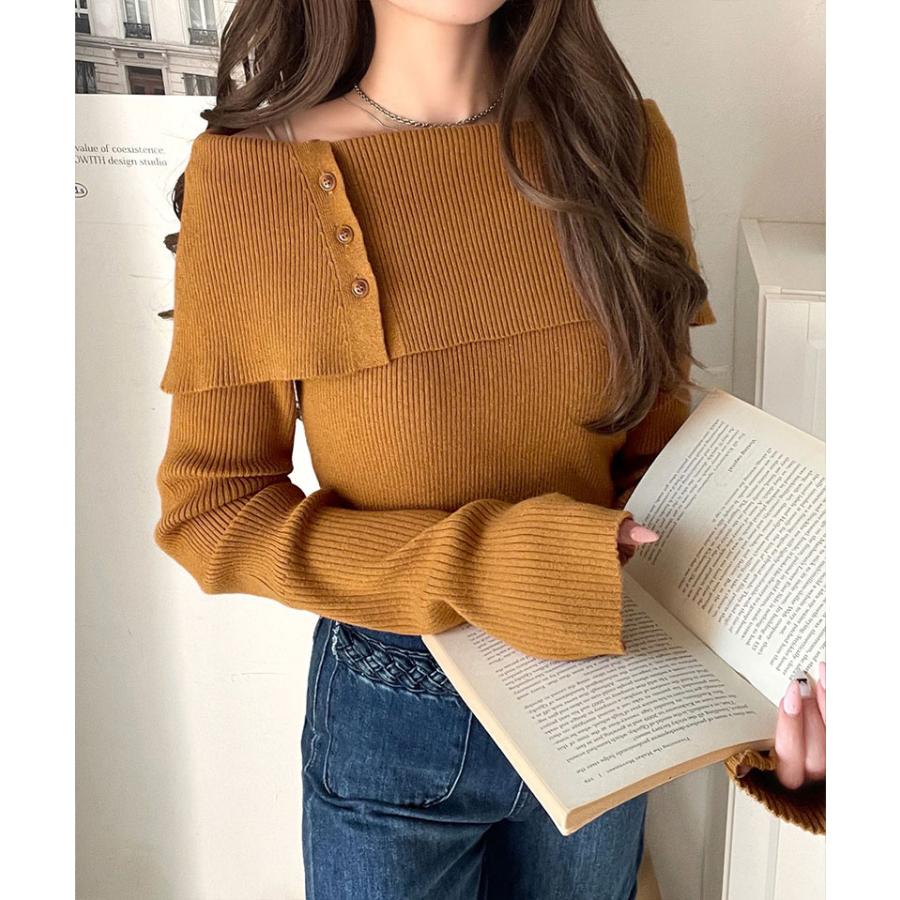 【 クラシカルエルフ classical elf 】 トップス ニット レディース 長袖 華奢見え サムホール 付き オフショルダー リブ 編み 長袖 スタイルアップ | classicalelf | 15