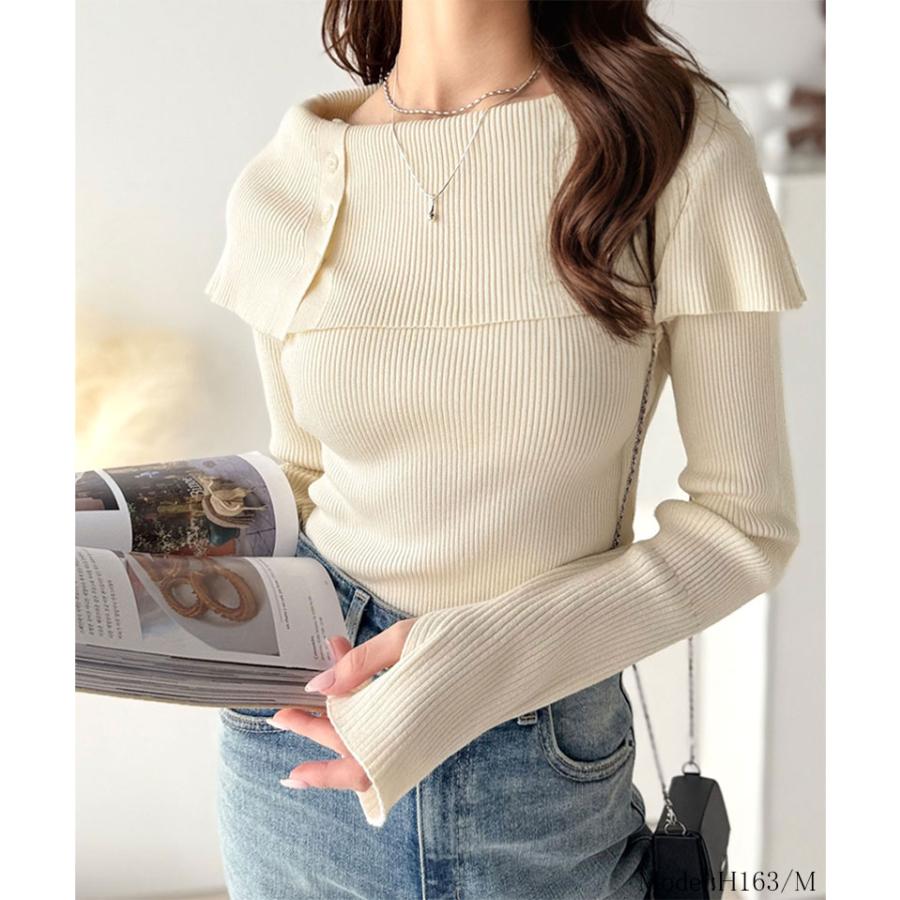 【 クラシカルエルフ classical elf 】 トップス ニット レディース 長袖 華奢見え サムホール 付き オフショルダー リブ 編み 長袖 スタイルアップ | classicalelf | 02