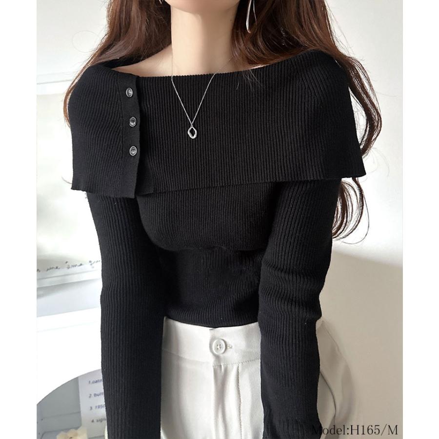 【 クラシカルエルフ classical elf 】 トップス ニット レディース 長袖 華奢見え サムホール 付き オフショルダー リブ 編み 長袖 スタイルアップ | classicalelf | 05