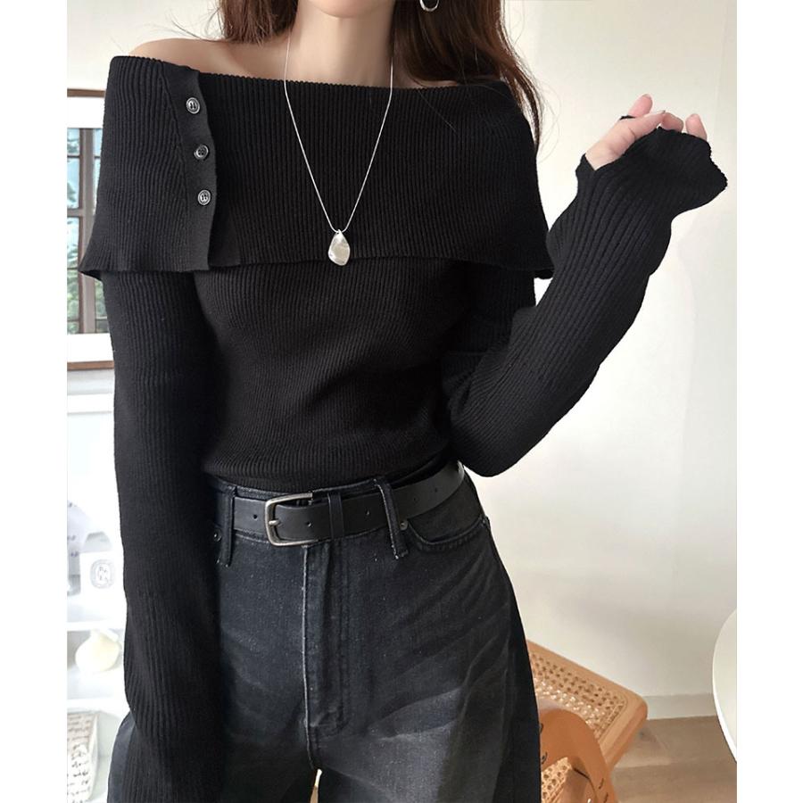 【 クラシカルエルフ classical elf 】 トップス ニット レディース 長袖 華奢見え サムホール 付き オフショルダー リブ 編み 長袖 スタイルアップ | classicalelf | 06